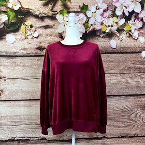 Gilligan & O'Malley Women’s Solid Red Velvet Festive Comfy Sweater Pullover XL